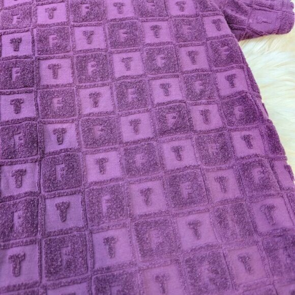 Teddy Fresh Terry Jacquard Men T-Shirt Purple Crew Neck Short Sleeve Men Size S - Picture 3 of 10